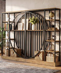 Dope Tall Industrial Bookshelf Set Of 2 With Reversible 5 Tier Shelves Freestanding Etagere Room Divider in living room setup