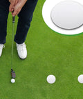 Golfer using 6 Piece Golf Putting Target Circles Set For Indoor And Outdoor Practice Waterproof PVC Leather Hole Cup Putt Disks Green