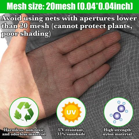 Close-up of Heavy Duty Garden Mesh Netting 9.8 X 16.4 Ft With Upgraded PPT Nano Material showing mesh size and hand for scale