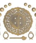 Flower Pot Cabinet Faceplate Set 5.52 Inches Square With Solid Brass Pull And Eight Radial Washers shown front view.