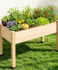 Raised Garden Bed With Sturdy Stand For Backyard Or Patio, 48x30x24 Inch Light Wood Planter Box With Bed Liner displaying vegetables