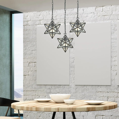 Star 145-001 9 Inch Wide One Light Mini Pendant in Oil Rubbed Bronze Finish Moravian Style Glass and Metal Fixture for Dining Area