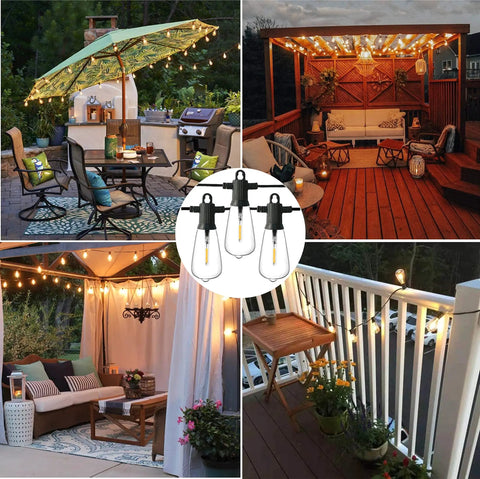 150 FT Outdoor String Lights IP65 Waterproof Patio Lights with 76 ST38 LEDs illuminating diverse outdoor spaces