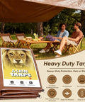 Industrial-Grade Waterproof Tarp 30x40 Ft Heavy-Duty Polyethylene Cover With D-Rings shown as outdoor shelter over picnic area.