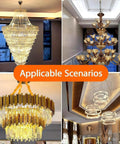 Heavy Duty Electric Chandelier Hoist For Easy Cleaning And Maintenance With 88 To 550 Lbs Load Capacity And 19.6 FT Lifting Range For Big Homes And Shops in various elegant settings.