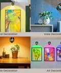 Four Pack Wireless Wall Sconce Lights With Remote showcasing various home decor uses on murals, vases, tables, and art.