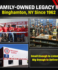 Family-owned supply store since 1962 in Binghamton, NY with staff and building images, emphasizing local legacy and service.