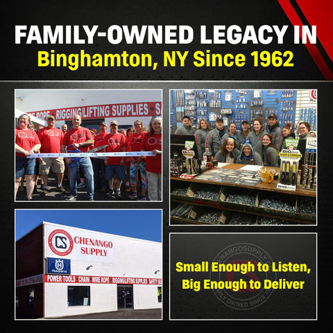 Family-owned supply store since 1962 in Binghamton, NY with staff and building images, emphasizing local legacy and service.