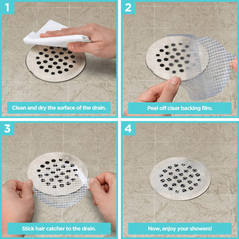 Disposable Shower Drain Hair Catcher Mesh Stickers Peel And Stick Drain Strainer To Prevent Clogs With Waterproof Adhesive Mess Free