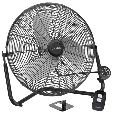 20 Inch High Velocity Wall Mount Fan With Pivoting Head, Remote, 3 Speed Settings, versatile floor or wall mount, bracket included