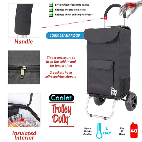 Collapsible Cooler Trolley On Wheels With Removable Insulated Bag For Tailgating Beers Beach Picnics And Grocery Runs Keeps Drinks Cold And Food Fresh 14x17x38 Inch Portable Ice Cart displayed with features and compartments