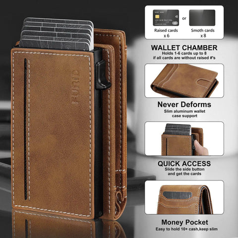Slim Card Wallet For Men With RFID Blocking Minimalist Front Pocket Pop Up ID Window, Everyday Carry Essential, Leather Build