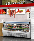 Top Shelf 82 Inch Commercial Deli Case And Meat Display Refrigerator With Heavy Duty Stainless Steel Curved Glass Front and LED Strip Lights.