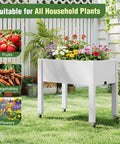 Elevated Raised Garden Bed With Wheels Portable Resin Planter Box For Vegetables Flowers And Herbs Outdoor Weather Resistant White Ready To Roll On The Patio Or Balcony Easy To Move