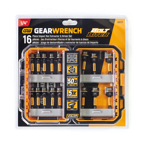 16 Piece Bolt Biter Nut Extractor And Driver Set With Beefy Bi Directional Removal For Damaged Fasteners in packaging