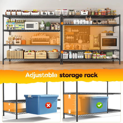 Heavy Duty Garage Shelving Unit with 4 Tier Adjustable Wire Shelves 2560 Lbs Capacity 55.5 Inch Wide Industrial Storage Rack for Home Shop and Commercial Use in kitchen storage use