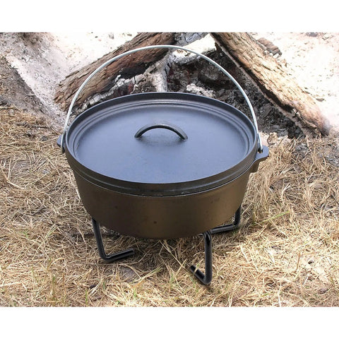 8 Inch Cast Iron Folding Dutch Oven Lid Stand For Campfire Cooking 4 In 1 Folding Pot Stand with black cast iron pot