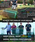 Group displaying 24 Inch Poly Lawn Roller With Fifteen Point Eight Gallon Water Fill, holding garden tools on a lawn.