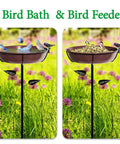 Deep Metal Bird Bath With 40 Inch Tall Stake Removable 13 Inch Diameter Bowl Antique Bronze Outdoor Garden Decor Heavy Duty Five Prong Base For Stable Upright Stand In Yard Vibe Ready For Your Patio And Lawn in garden setup with birds.