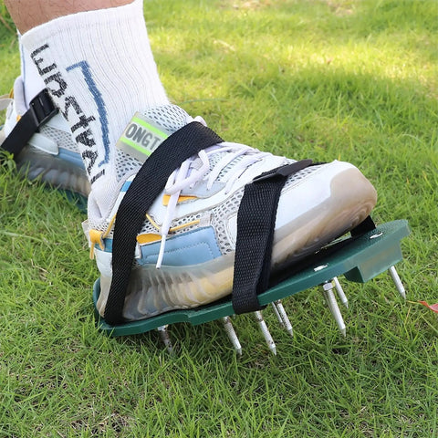 Lawn Aerator Spiked Shoes With 13 Nails Each For Lawn Aeration Scarifier Footwear Nail Shoes One Size Fits All Black Green Durable Adjustable