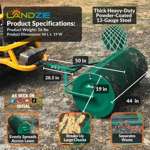 Heavy Duty 44 Inch Metal Mesh Basket Lawn Spreader For Push And Tow Use With Compost Peat Moss Top Soil Mulch And Manure Pro Grade