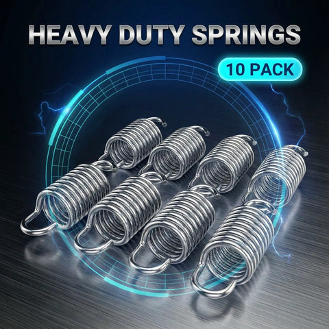 Replacement 2 Inch Extension Springs For Furniture Mechanisms 10 Pack shown in a metallic finish, heavy duty design.