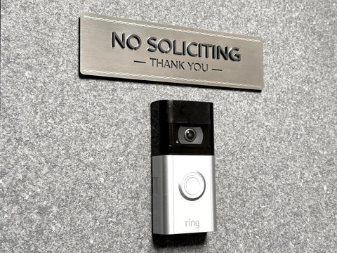 No Soliciting Sign For Front Door And Home With Raised Letters Contemporary Stainless 304 Design And Ultra Strong 3M Adhesive Tapes