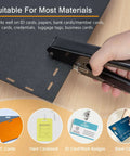 Hand using badge hole punch slot puncher for ID cards and PVC paper slots, tough as nails metal build, suitable for most materials