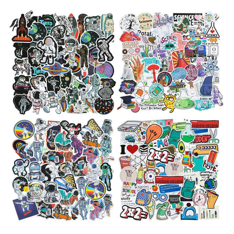 Science Sticker Pack 200 Pcs For Students And Teachers Four Styles Kid Friendly Classroom Decor Decals Displayed in Four Themed Layouts