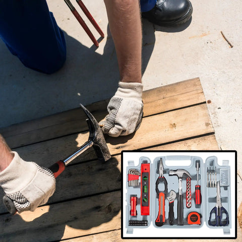 131 Piece Heat Treated Tool Kit With Carrying Case For Quick Home Fixes And Easy DIY Projects, A Handy Basic Hand Tools Set