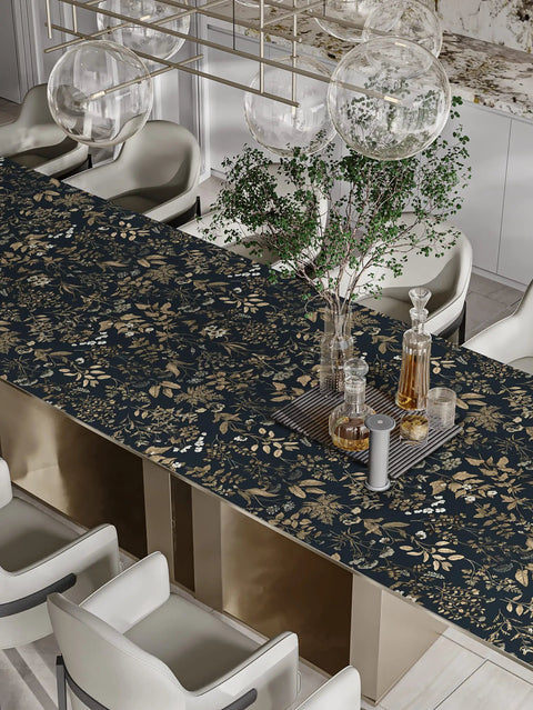 Black And Gold Delicate Floral Peel And Stick Wallpaper 236x16.1 Inches Waterproof Vinyl Self Adhesive Removable Wall Covering