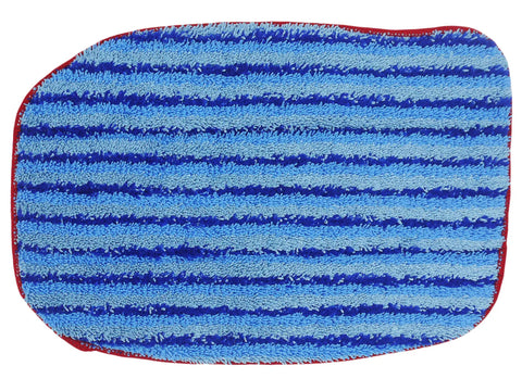 Close-up of a scrubbing microfiber pad for McCulloch MC1375 MC1385 Poulan Pro PP270 PP330 PP350, blue with red trim, for steam mops.