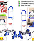 Stair Climber Bigger Trolley Dolly Foldable Shopping Cart With Six Wheel Design For Easy Stair Climbing Blue Grocery Getter