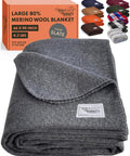 Extra Large Merino Wool Camp Blanket for Outdoorsy Trips, Breathable and Temperature Regulating, Durable Wool Throw Bedroll for Bushcraft, Camping, Trekking, Hiking, Survival, or Cabin Use Gray 66 by 90 displayed with packaging.