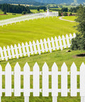 White Plastic Garden Fence Kit With 22 Pieces Easy Install Picket Fence Edgings For Lawn Flower Beds Plant Borders And Decorative Yard Perimeter Includes Ground Stakes For Quick Setup installed in a scenic landscape