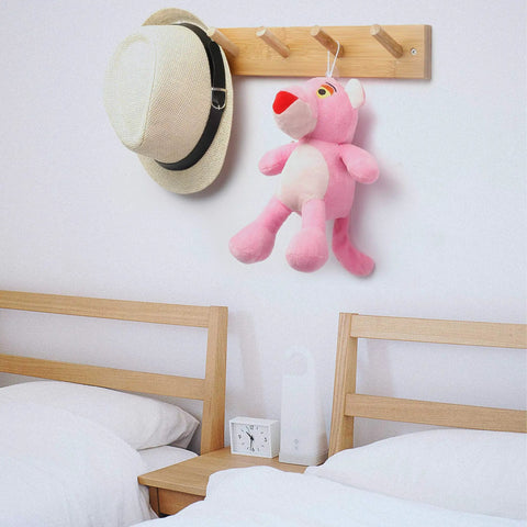 Wall Mounted Coat Rack With Five Hooks, 16 Inch Hole Spacing, Solid Bamboo Peg Rail For Hats Coats Towels Jackets Clothes