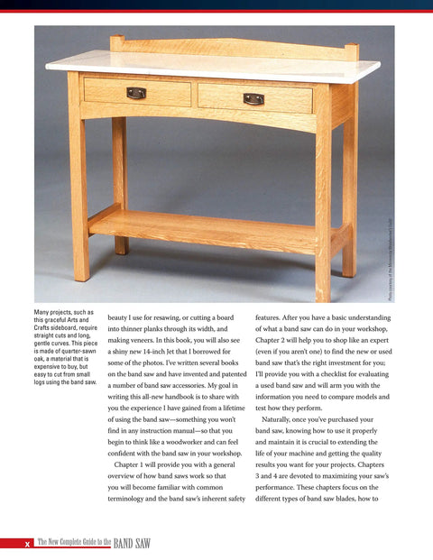 Master Your Band Saw Setup With This Straight Talk Woodworking Guide, featuring a wooden workbench with two drawers.