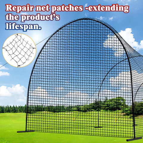 2025 Upgraded Backyard Baseball Batting Cage With Frame And Net 20 Ft By 12 Ft By 8 Ft Easy Setup showing repair net patches