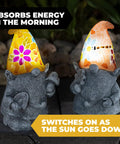 Chillin Gnomes Solar Powered LED Outdoor Light Set Of 2 with colorful glowing hats in garden setting