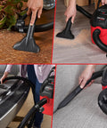 Beefy 4 Ft Vacuum Hose 1-1/4 Inch Diameter for Wet Dry Vacuums in use on countertops, flooring, cars, and upholstery cleaning.