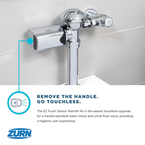 Exposed Diaphragm Sensor Water Closet Flush Valve With 1.28 Gpf, Battery Powered Touchless Flush, Hygienic Sensor, Dual Seal Diaphragm With Clog Resistant Bypass, True Mechanical Manual Override Button Chrome Plated Cover on wall-mounted flush valve