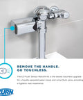 Exposed Sensor Toilet Flush Valve With 1.28 Gpf No Touch Flush Diaphragm Mechanism Clog Resistant Bypass Dual Seal System True Manual Override Chrome Plated Cover Easy Retrofit For Eco Friendly Restrooms sensor retrofit on chrome flush valve