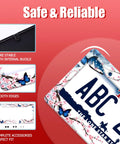Close-up of cherry blossom butterfly license plate frame over Texas plate, highlighting smooth edges and secure fit features.