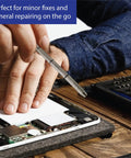 Using Tiny Precision Screwdriver Set for repairs on tablet, includes Philips and flat head bits, perfect for electronics and small fixes