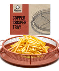 Crisper Basket And Tray Set For Oven And Air Fryer 2 Piece Copper Finish Large Mesh Design with Fries and Packaging