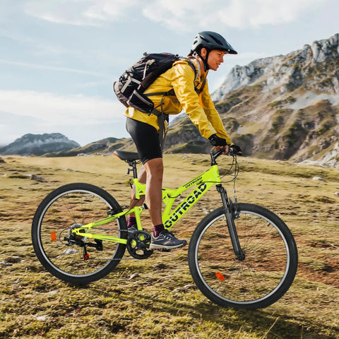 Rider on 26 Inch Mountain Bike For Men And Women Of All Ages With 7 Speed Drivetrain, Aviation Grade High Carbon Steel Frame, Green