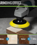 Rugged Five Inch Hook And Loop Sanding Pads With 5 8 11 Screw Thread And Cushioned Foam Backing For Angle Grinders And Power Drills in action on wood