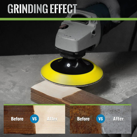 Rugged Five Inch Hook And Loop Sanding Pads With 5 8 11 Screw Thread And Cushioned Foam Backing For Angle Grinders And Power Drills in action on wood
