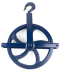 Built-Tough Heavy-Duty 12 Inch Gin Wheel Gin Block With Drop Forged Swivel Hook, 1000 Lbs Working Load, Navy Blue One-Piece For Industrial Use