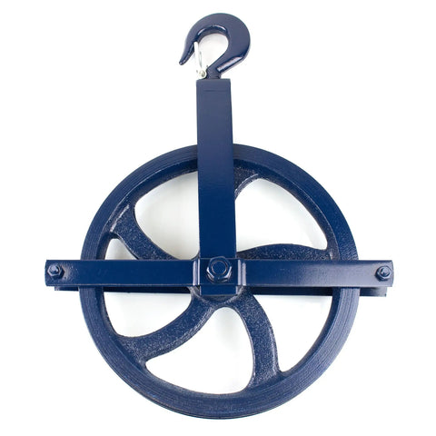 Heavy Duty 12 Inch Gin Wheel Block Set Of 2 For Rope Handling With Working Load Limit 1000 Lbs Compatible With Seven Eighths Inch And One Inch Rope Drop Forged Swivel Hook With Latch Navy Blue from top